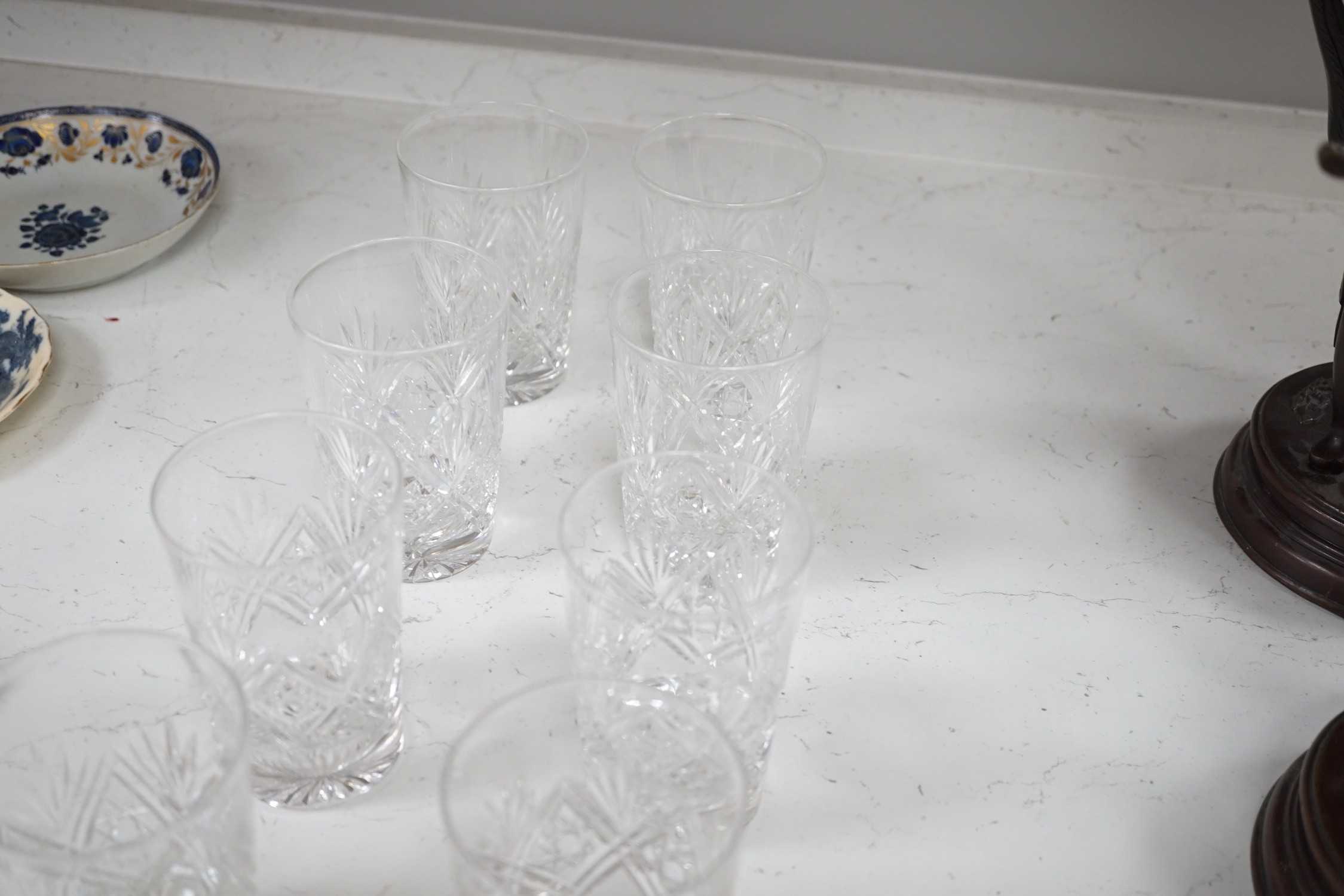 One dozen cut glass water tumblers, by Webb